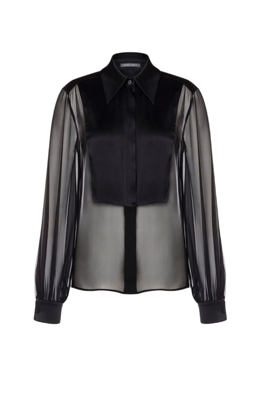 Блузка из натурального шелка|Основной цвет:Черный|Артикул:A0221-6614 | Фото 1