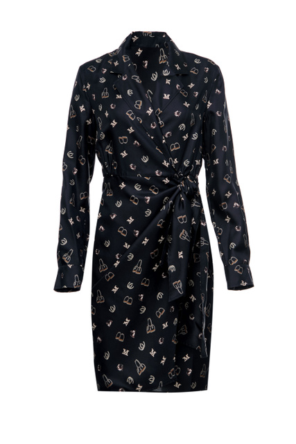 Платье PAMPAS из чистого шелкового твила с набивным рисунком|Основной цвет:Черный|Артикул:12261829 | Фото 1