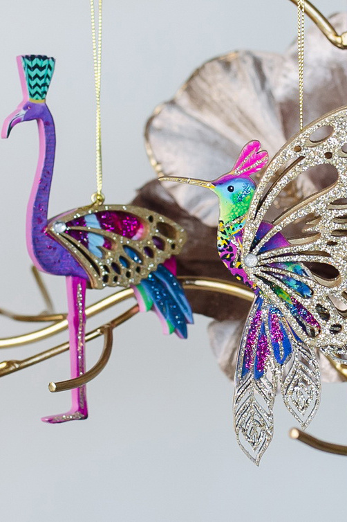 Gisela Graham Елочная игрушка "Фламинго разноцветный с золотыми крыльями" 14 см (цвет ), артикул 16779 | Фото 2