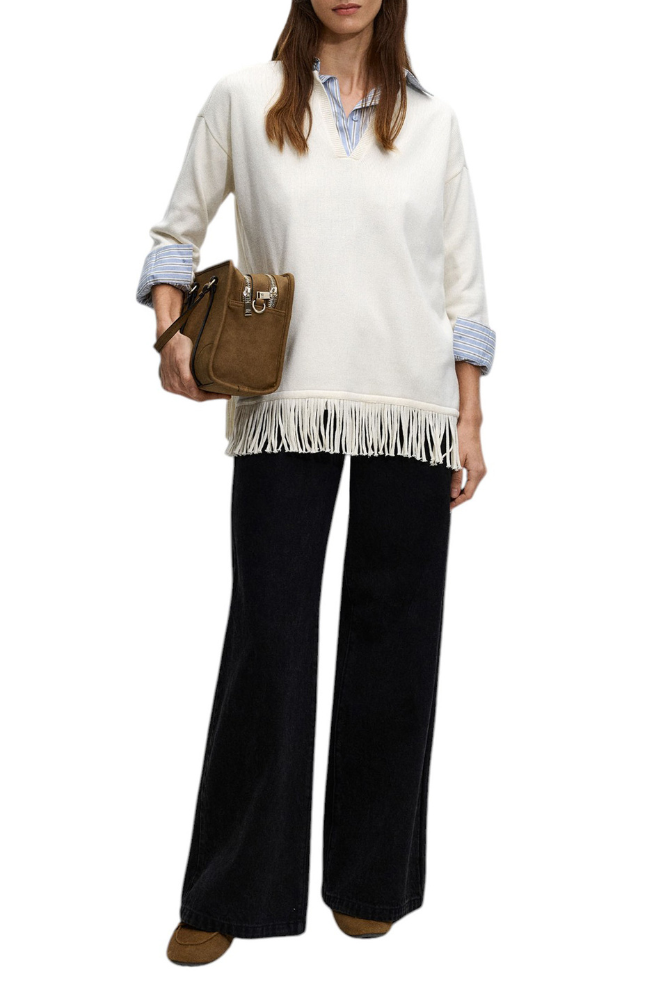 Пончо с бахромой|Основной цвет:Белый Женский Parfois Пончо с бахромой (цвет ), артикул 229852 | Фото 2