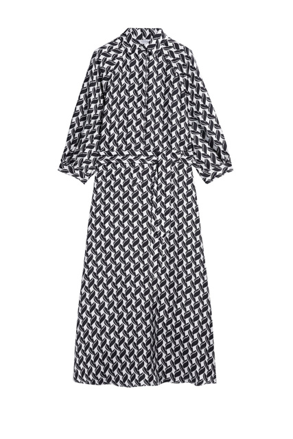 Расклешенное платье-рубашка ORARIO из чистого шелкового твила|Основной цвет:Черный|Артикул:12260829 | Фото 1