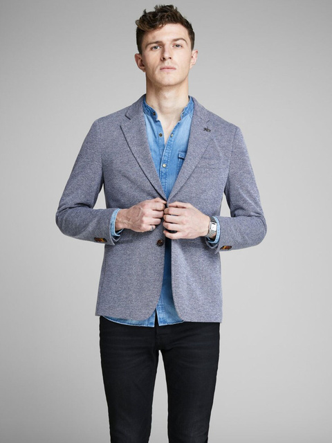 Приталенный пиджак|Основной цвет:Синий|Артикул:12149223 | Фото 1