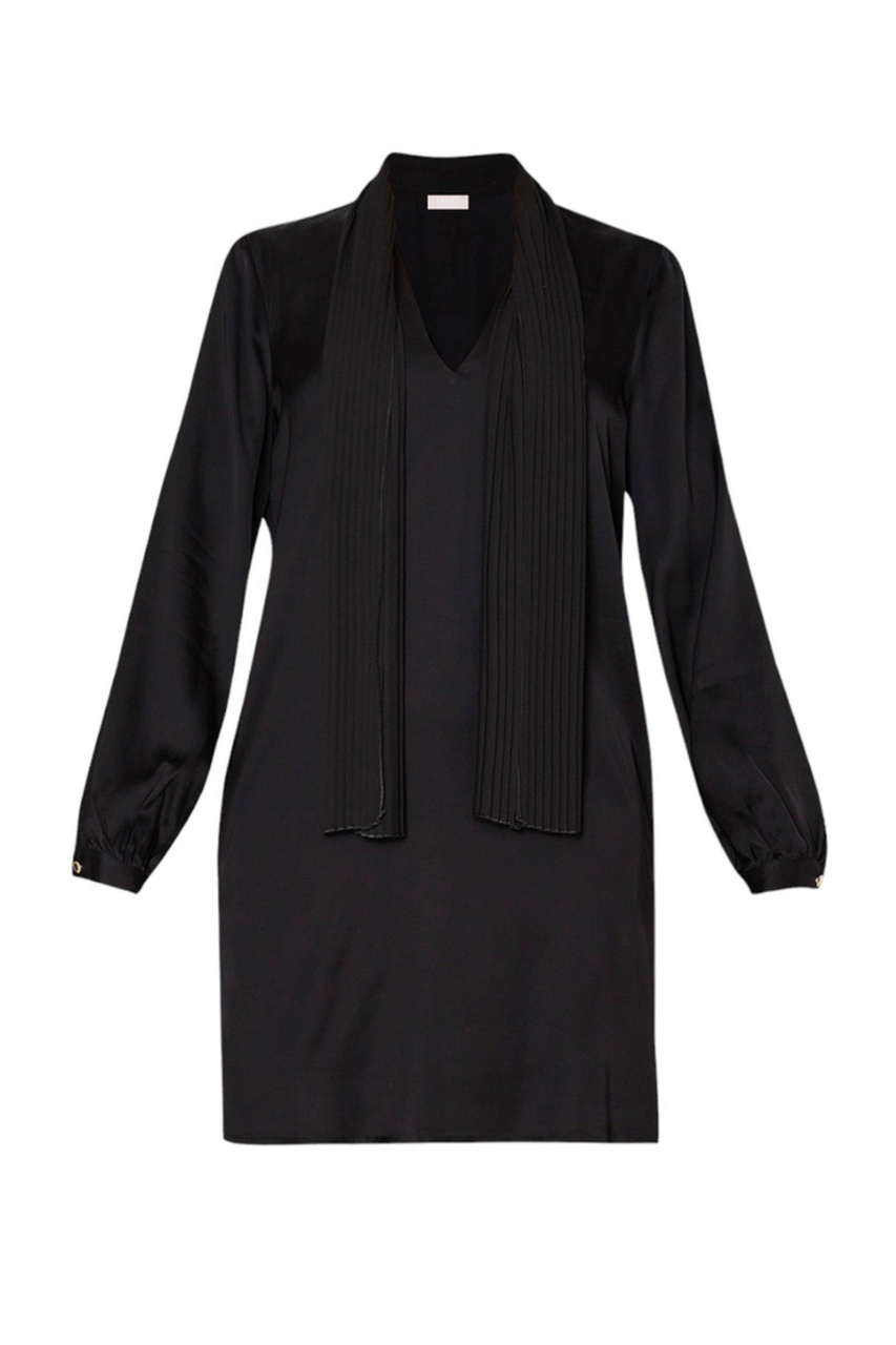 Платье атласное с V-образным вырезом|Основной цвет:Черный|Артикул:WA4057T4422 | Фото 1