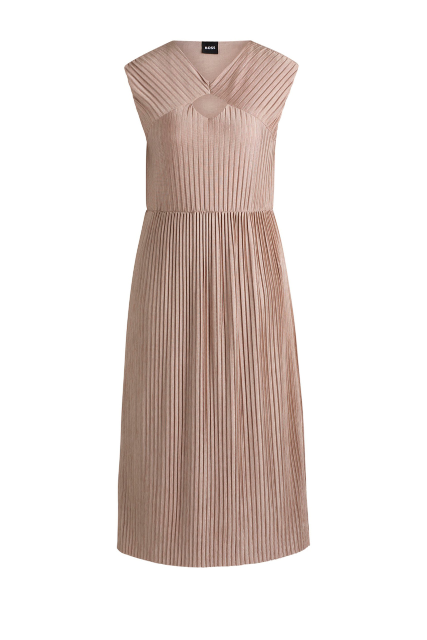 Платье-плиссе с вырезом|Основной цвет:Бежевый|Артикул:50510151 | Фото 1