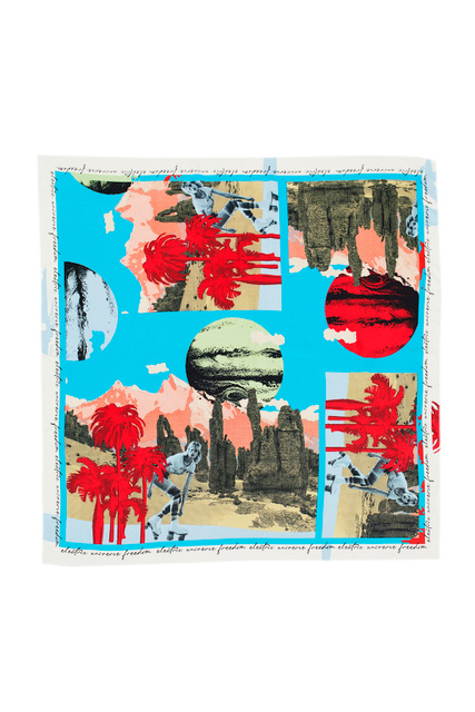 Квадратный шейный платок с принтом|Основной цвет:Голубой|Артикул:195651 | Фото 2