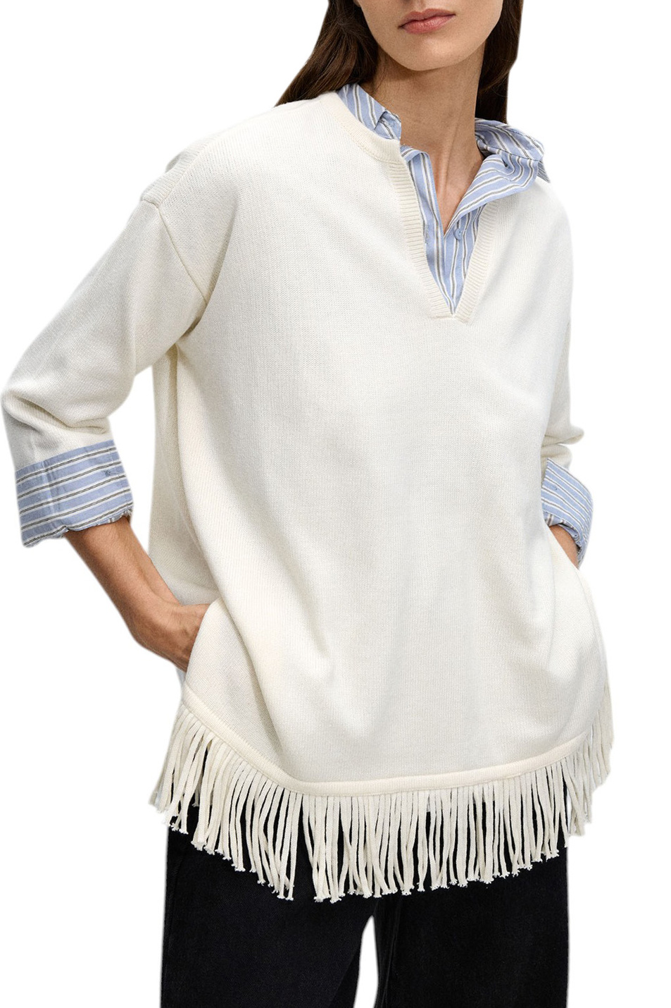 Пончо с бахромой|Основной цвет:Белый Женский Parfois Пончо с бахромой (цвет ), артикул 229852 | Фото 3