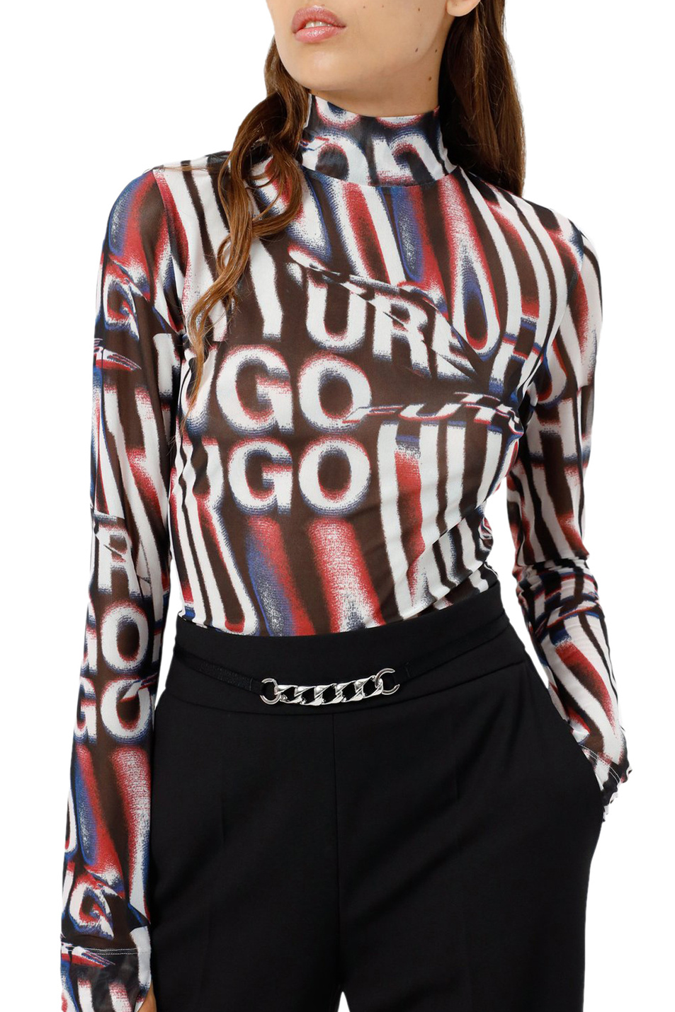Женский HUGO Прозрачная блуза с высоким воротником (цвет ), артикул 50461708 | Фото 3