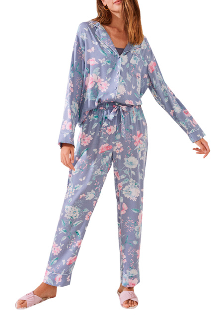 Пижама в рубашечном стиле с принтом|Основной цвет:Синий|Артикул:3594632 | Фото 1
