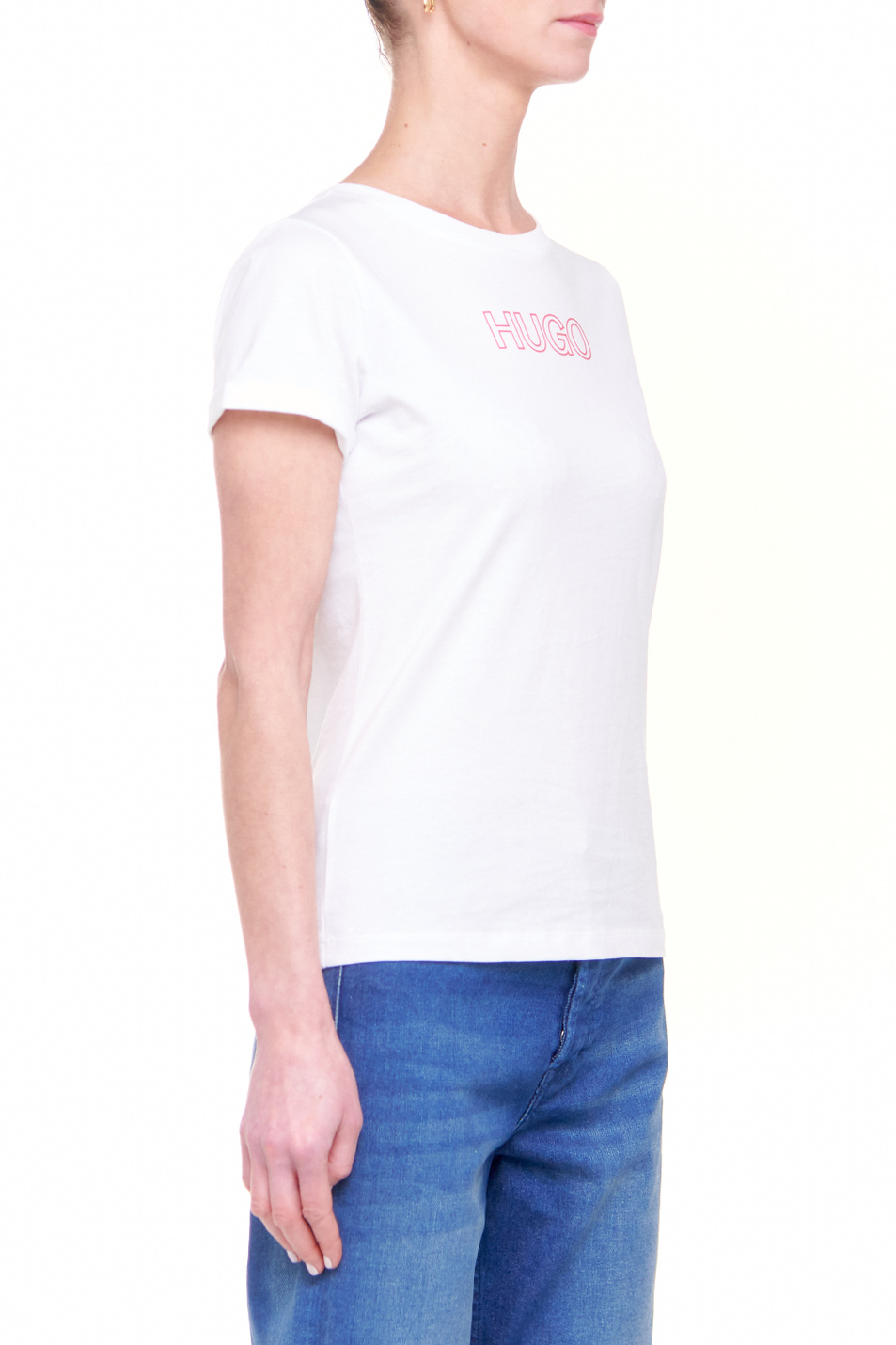 HUGO Приталенная футболка из органического хлопка с контурным логотипом (цвет ), артикул 50447853 | Фото 4