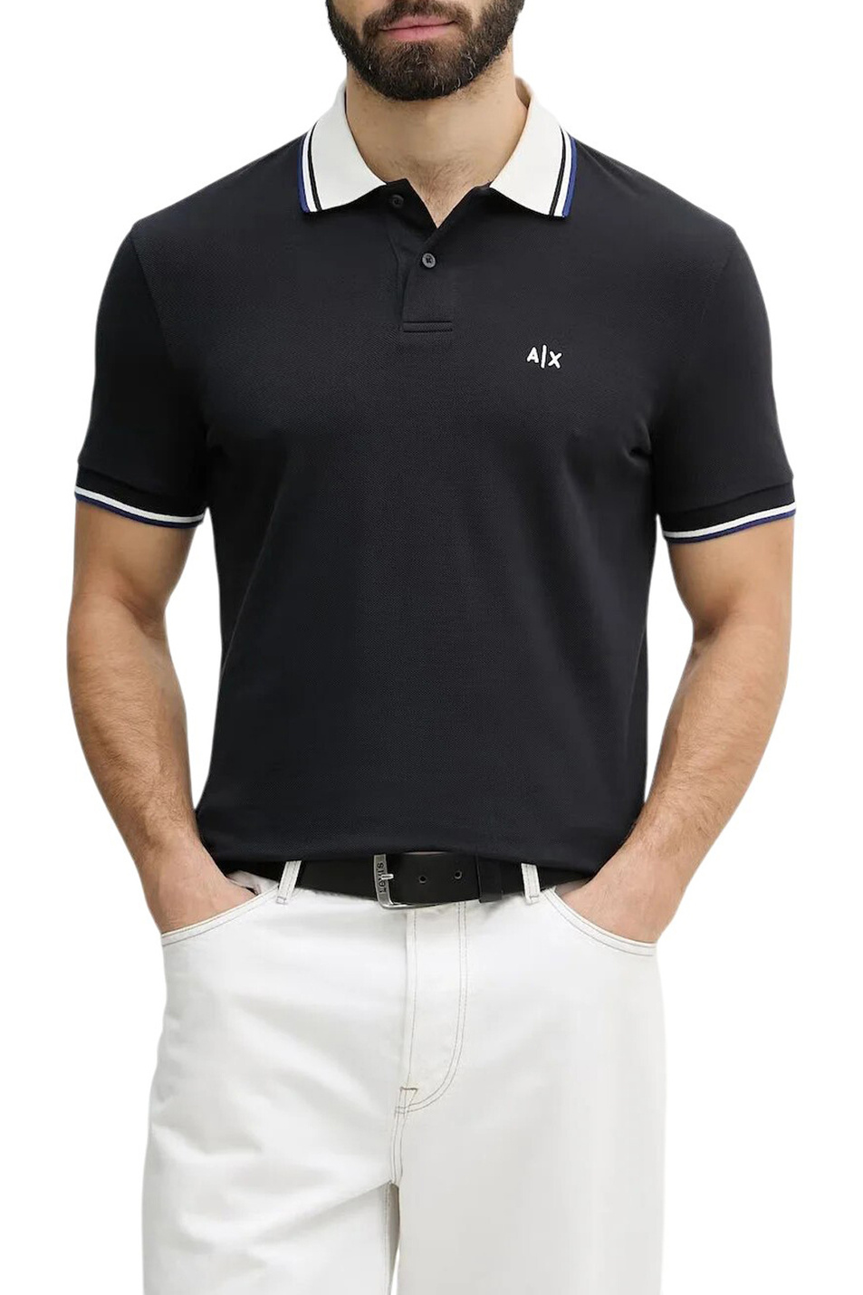 Поло из натурального хлопка с логотипом|Основной цвет:Синий Мужской Armani Exchange Поло из натурального хлопка с логотипом (цвет ), артикул XM002350-AF10366 | Фото 4