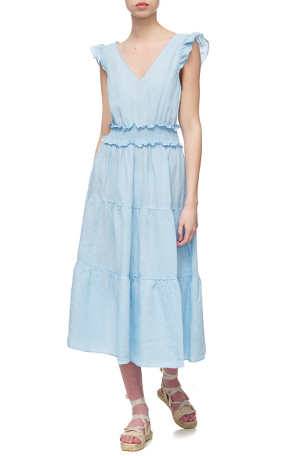 Льняное платье с оборками|Основной цвет:Голубой|Артикул:V0W49DM0000115000 | Фото 1