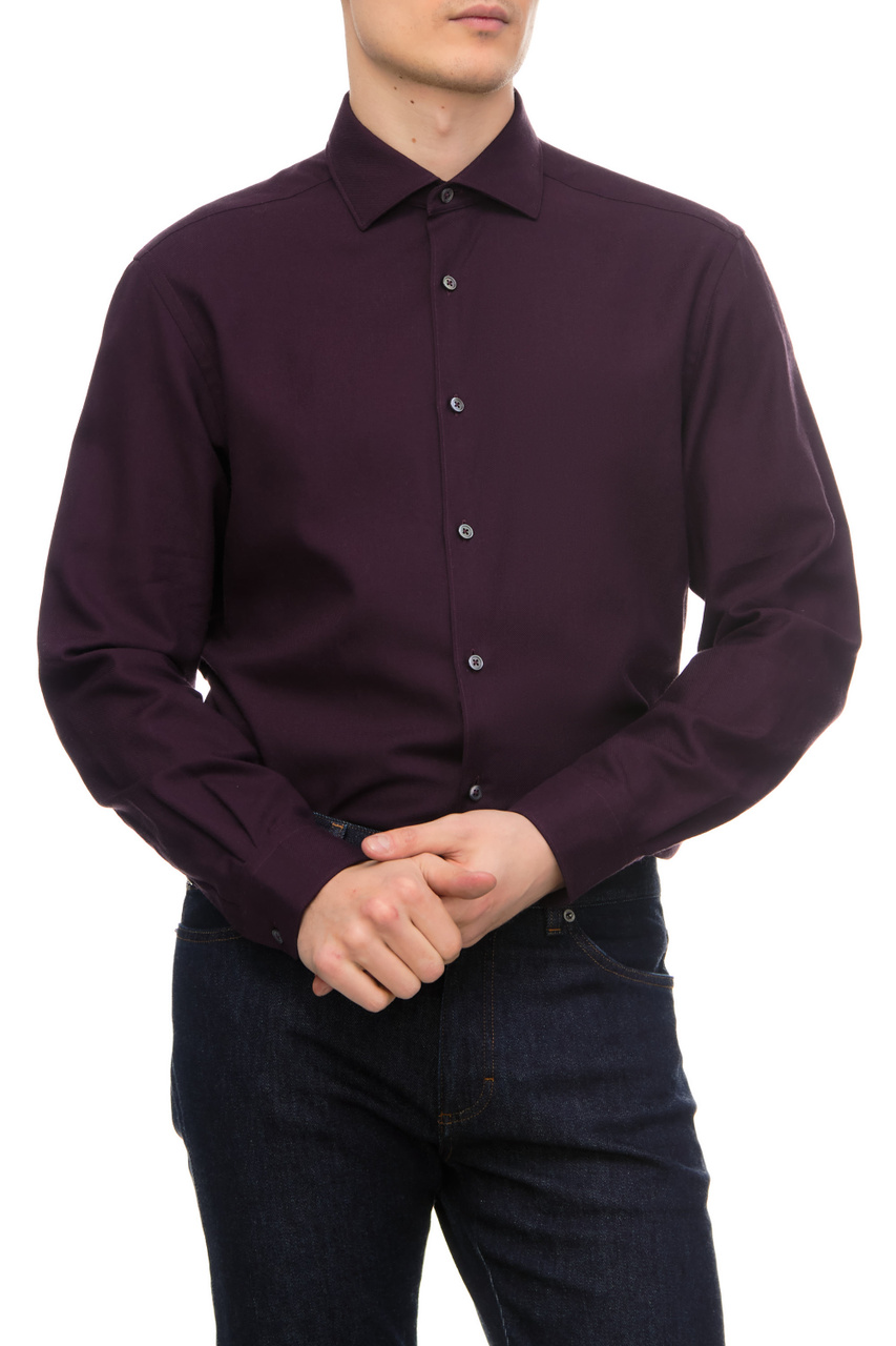 Рубашка из хлопка с добавлением кашемира|Основной цвет:Бордовый|Артикул:UAX44-SRF5-408 | Фото 1