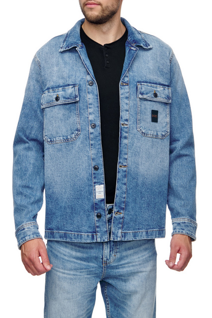 Джинсовая куртка с накладными карманами|Основной цвет:Голубой|Артикул:50473417 | Фото 1