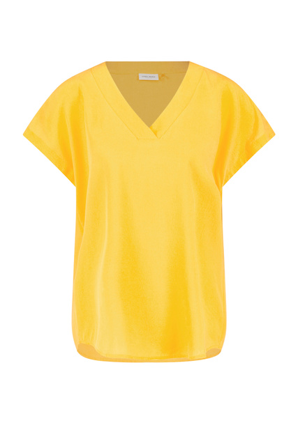 Однотонная блузка с v-образным вырезом|Основной цвет:Желтый|Артикул:760036-31424 | Фото 1