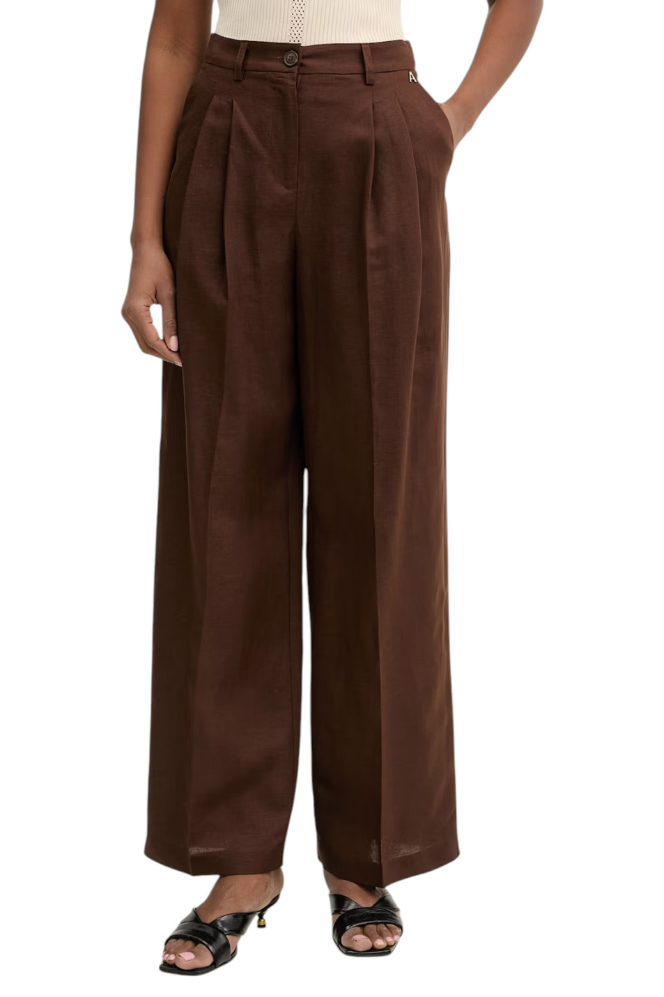 Женский TWINSET Milano Брюки-палаццо из смесового льна (цвет ), артикул 261AP2324 | Фото 4