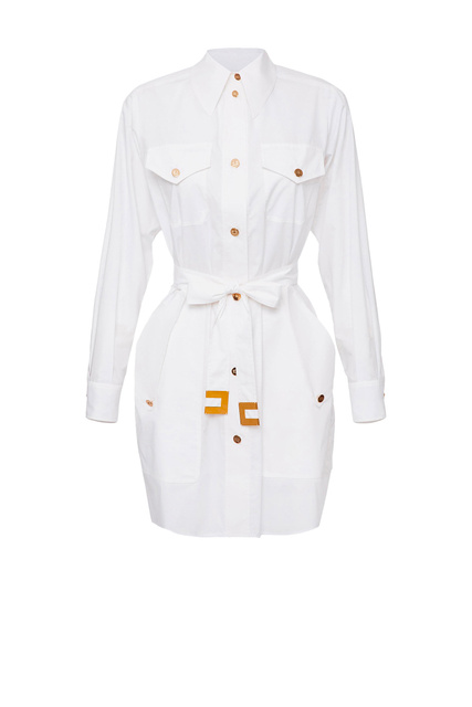 Платье-рубашка oversize из хлопкового поплина|Основной цвет:Белый|Артикул:AB07921E2 | Фото 1