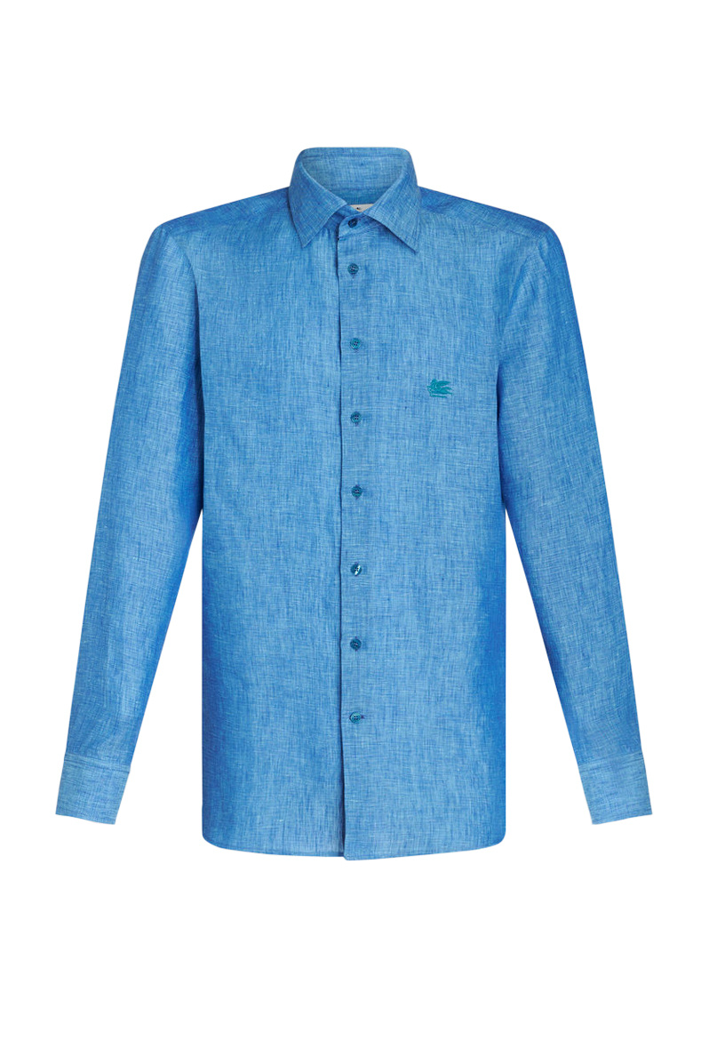 Рубашка из чистого льна|Основной цвет:Синий|Артикул:MRIB000299TU3D1B0322 | Фото 1