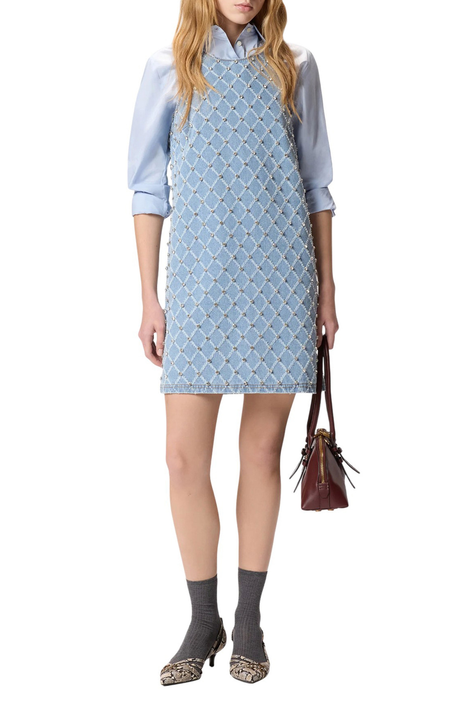 Женский Pinko Платье джинсовое со стразами (цвет ), артикул 106245A32N | Фото 3