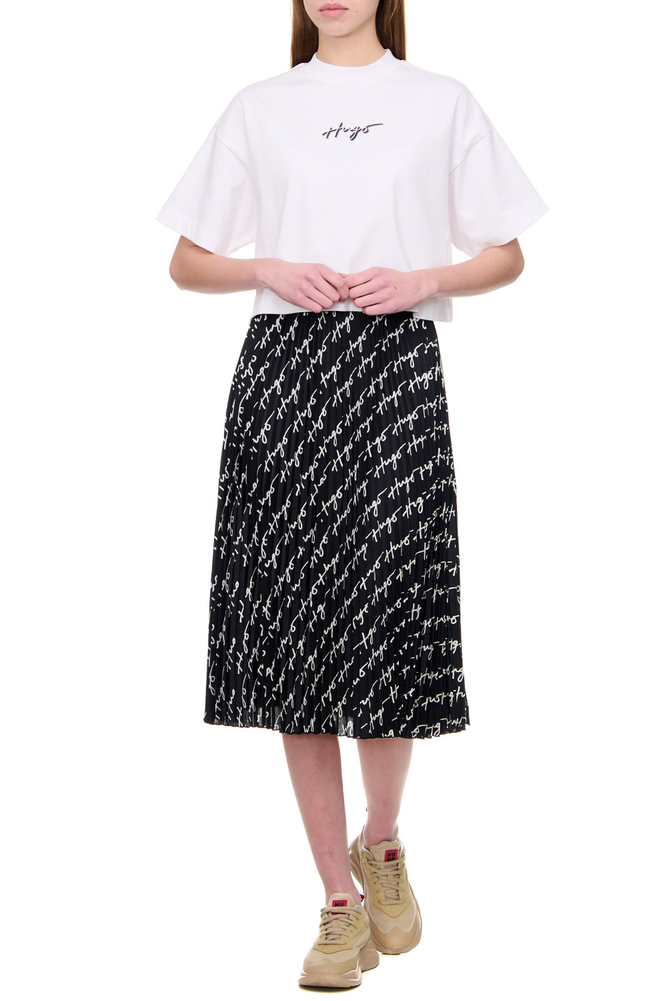 Женский HUGO Плиссированная юбка с логотипированным принтом (цвет ), артикул 50489266 | Фото 3