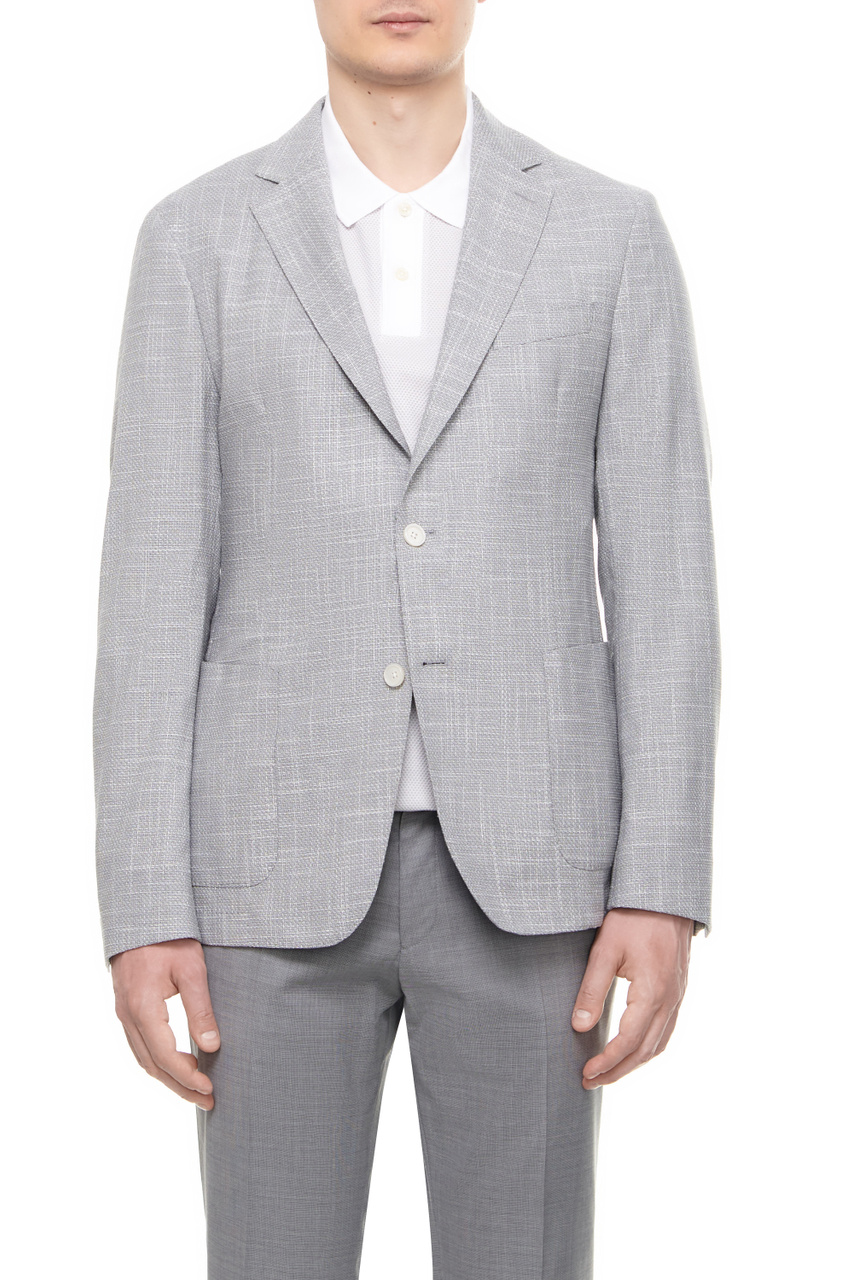Пиджак из смесовой шерсти с добавлением хлопка и льна|Основной цвет:Серый|Артикул:50514665 | Фото 1