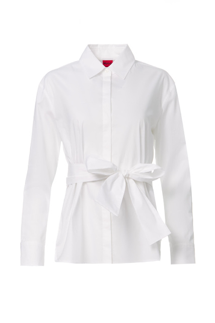 Рубашка из смесового хлопка с поясом|Основной цвет:Белый|Артикул:50468319 | Фото 1