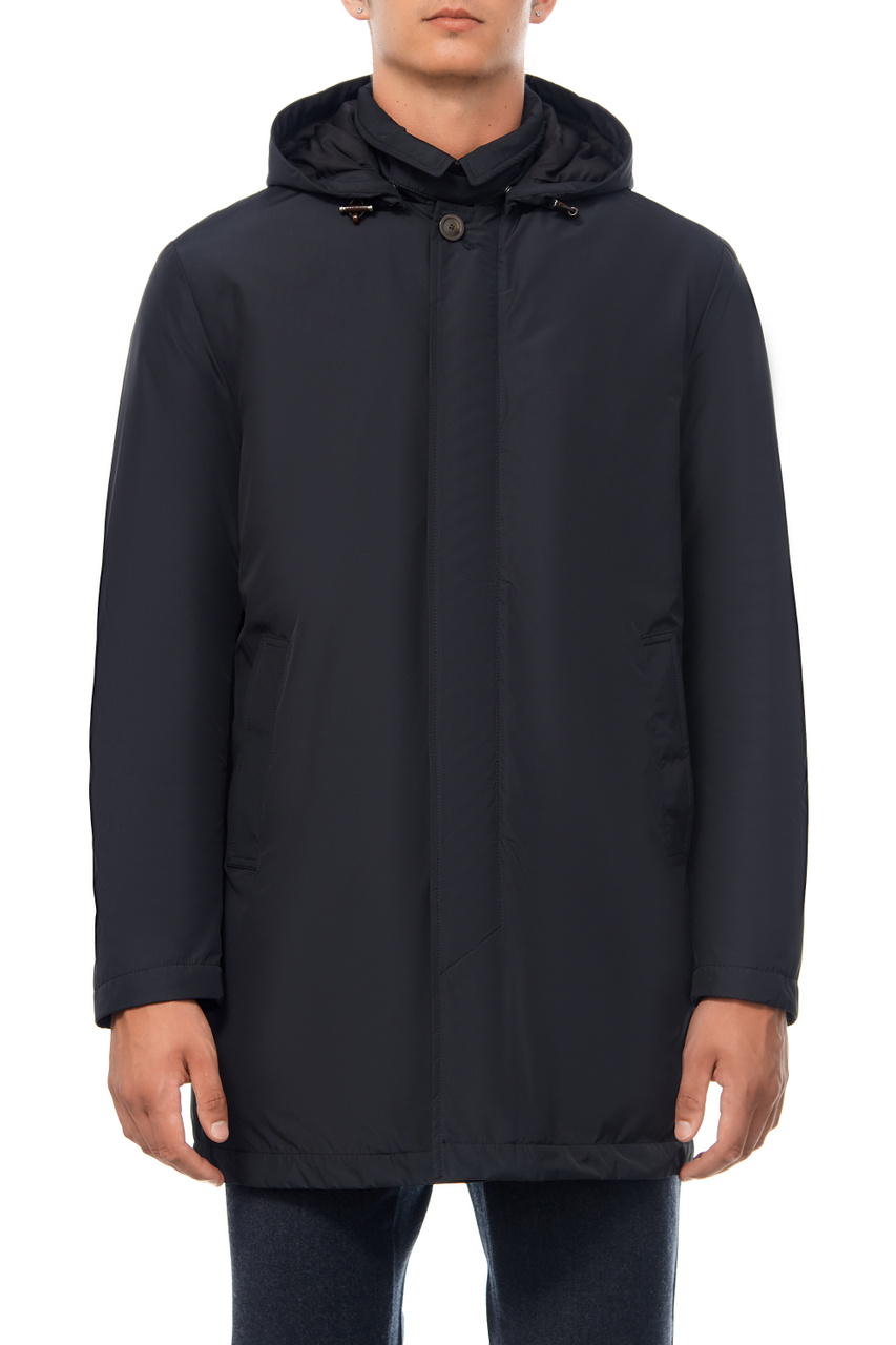 Куртка однотонная с капюшоном|Основной цвет:Черный|Артикул:O10439SG01774 | Фото 1