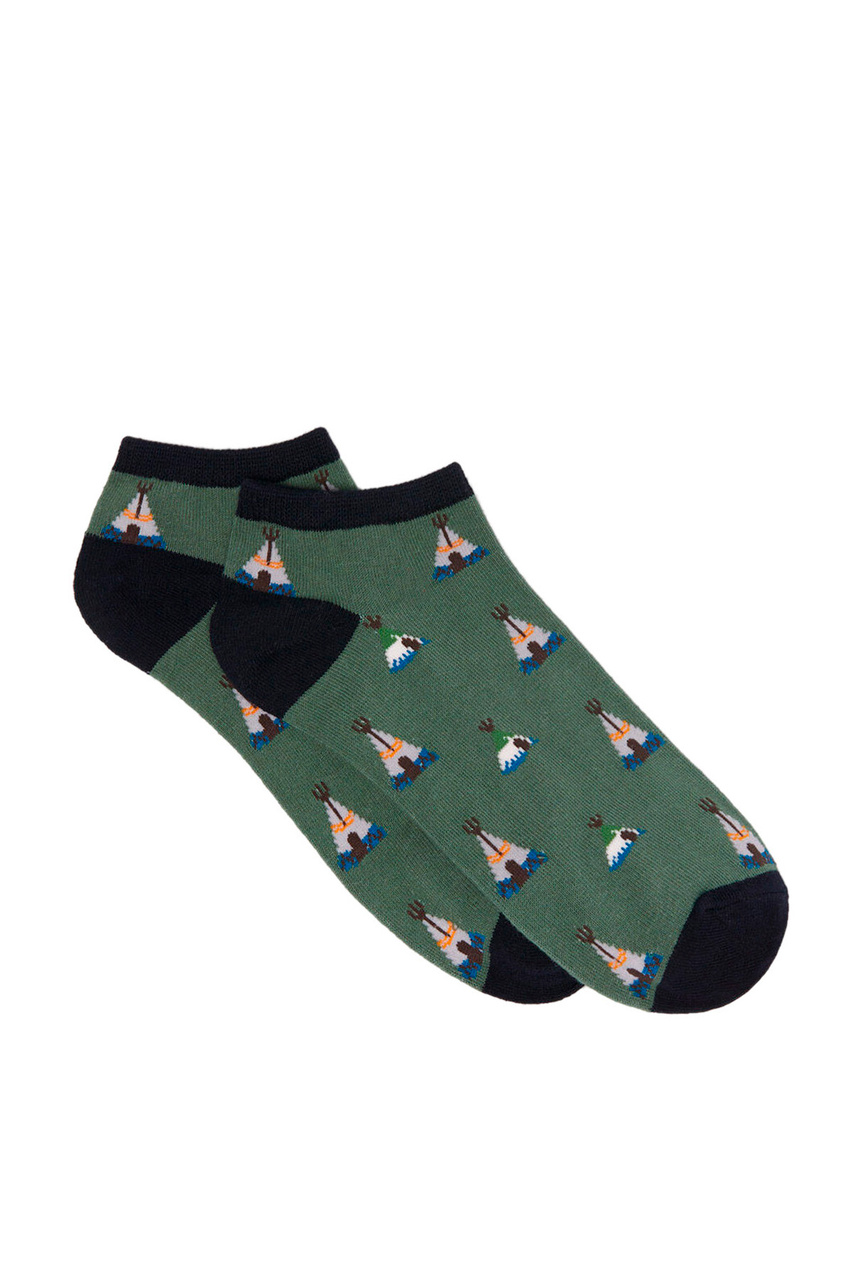Короткие носки с принтом|Основной цвет:Зеленый|Артикул:0655934 | Фото 1