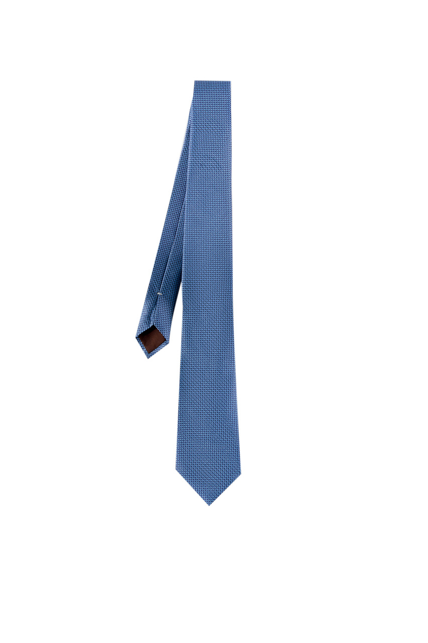 Галстук из натурального шелка с принтом|Основной цвет:Синий|Артикул:18HJ03766 | Фото 1