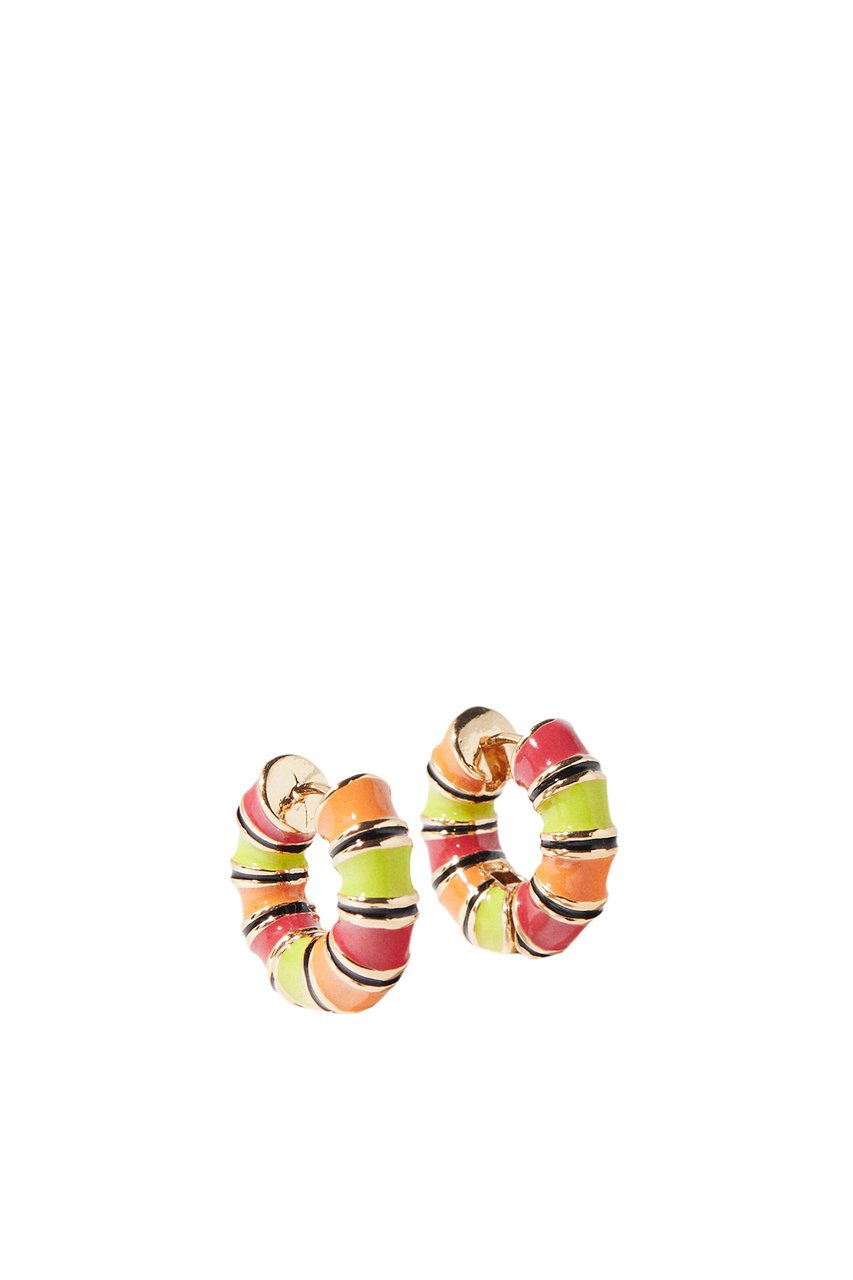 Серьги-кольца с эмалью|Основной цвет:Разноцветный|Артикул:208293 | Фото 1