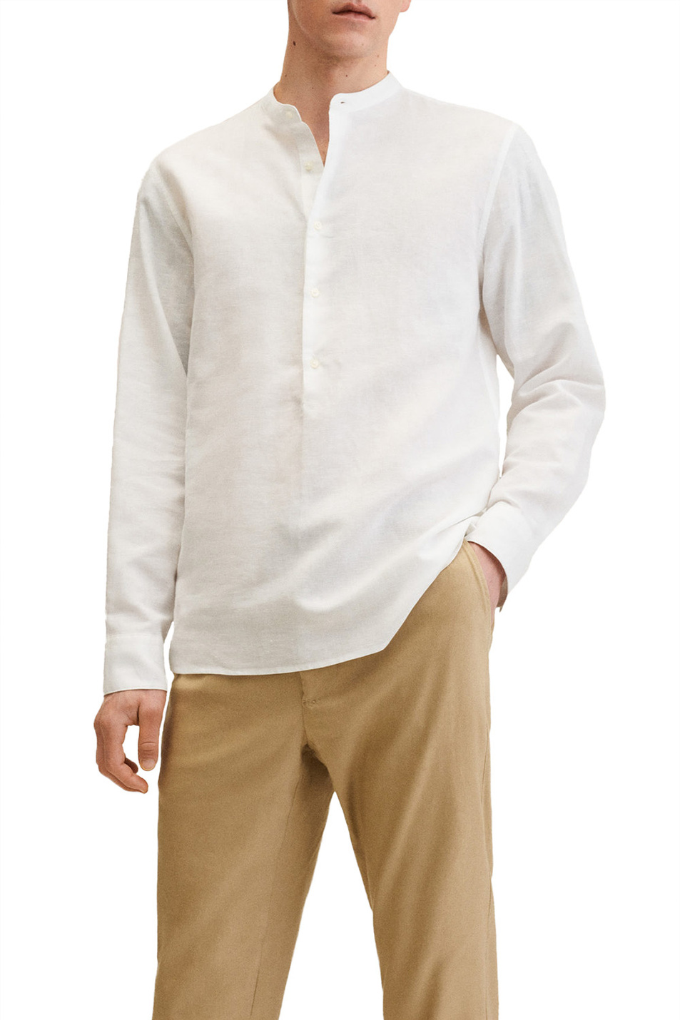 Mango Man Рубашка BOLAR из хлопка и льна с воротником-стойкой (цвет ), артикул 27005661 | Фото 3