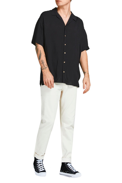 Рубашка из вискозы с коротким рукавом|Основной цвет:Черный|Артикул:12209227 | Фото 2