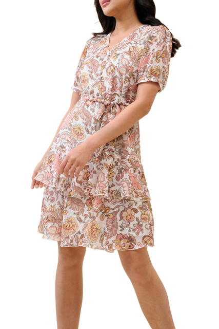 Платье с цветочным принтом и V-образным вырезом|Основной цвет:Бежевый|Артикул:471568 | Фото 2