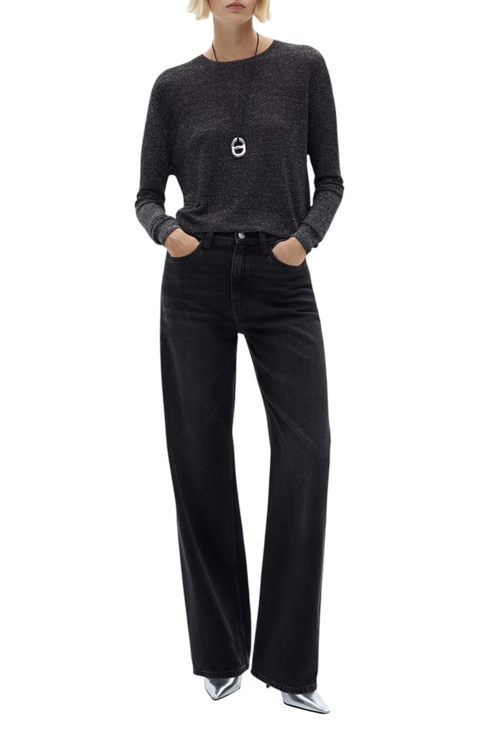 Джемпер KLONG с люрексом|Основной цвет:Черный Женский Mango Джемпер KLONG с люрексом (цвет ), артикул 77009244 | Фото 2