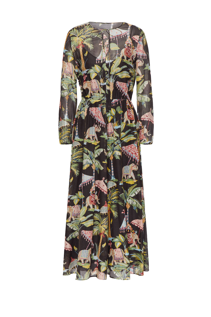Платье из хлопкового муслина и шелка с принтом|Основной цвет:Черный|Артикул:XR0VAB246EW | Фото 1