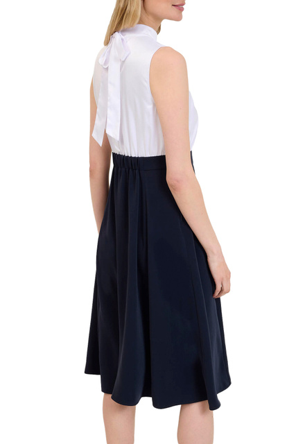 Платье с воротником-стойкой и декоративным бантом|Основной цвет:Синий|Артикул:470259 | Фото 2