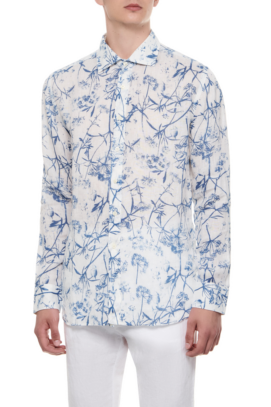 Мужской 120% Lino Рубашка из чистого льна с принтом (цвет ), артикул 31ALIM1311000G241 | Фото 1