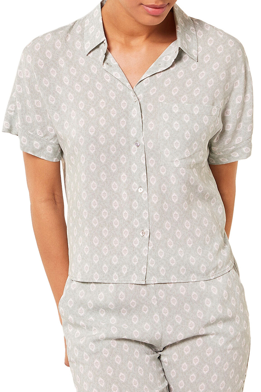 Пижамная рубашка GAMY из вискозы с принтом|Основной цвет:Зеленый|Артикул:6534186 | Фото 1