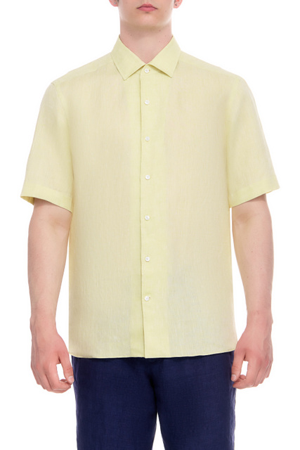 Рубашка из чистого льна|Основной цвет:Желтый|Артикул:UBX31A5-SCO3-238G | Фото 1