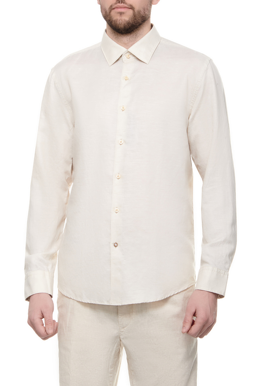 Рубашка из льна и лиоцелла|Основной цвет:Кремовый|Артикул:50513676 | Фото 1