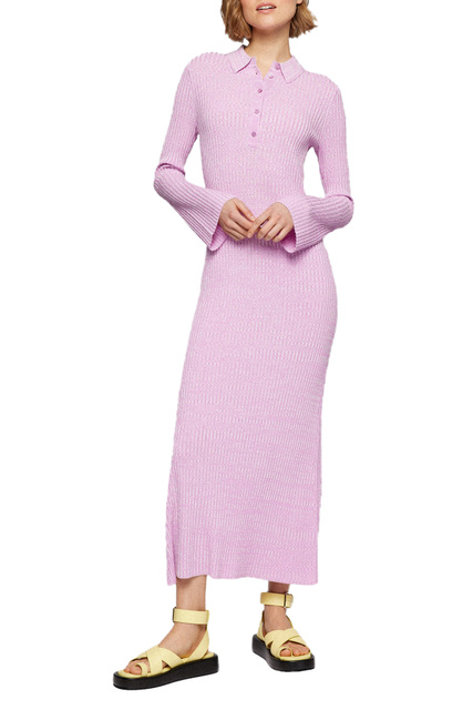 Платье облегающего кроя с отложным воротником|Основной цвет:Лиловый|Артикул:50474032 | Фото 2