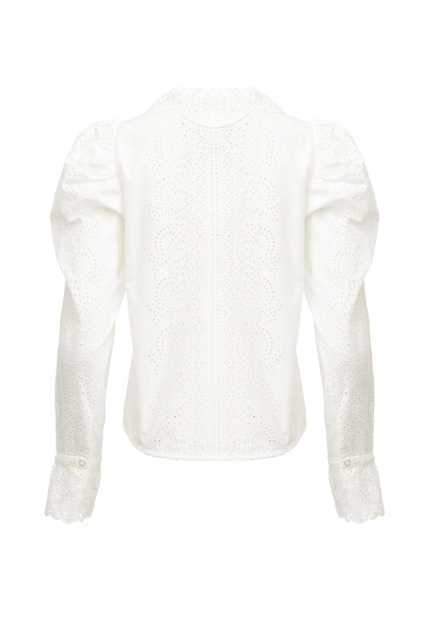Рубашка из натурального хлопка с ажурными вставками|Основной цвет:Кремовый|Артикул:PS220213 | Фото 2