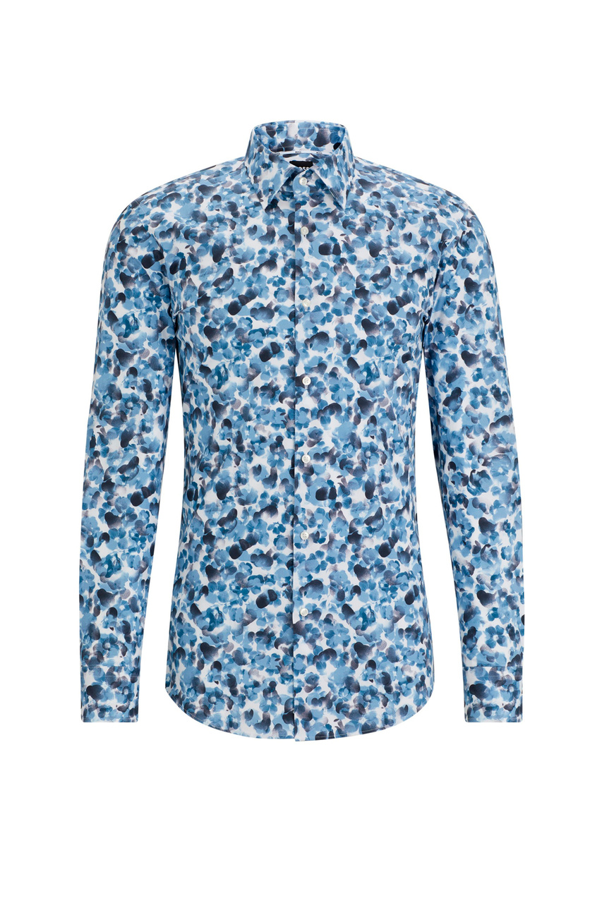 Рубашка из эластичного хлопка с принтом|Основной цвет:Синий|Артикул:50508785 | Фото 1