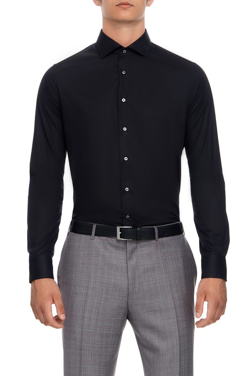 Рубашка из эластичного хлопка|Основной цвет:Черный|Артикул:XC3GD02832 | Фото 1