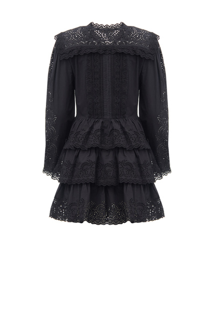 Платье Aster из натурального хлопка с ажурными рюшами|Основной цвет:Черный|Артикул:PS220114 | Фото 2