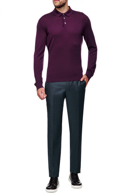 Джемпер из кашемира и шёлка с воротником поло|Основной цвет:Фиолетовый|Артикул:UAJ00-132-L98 | Фото 2