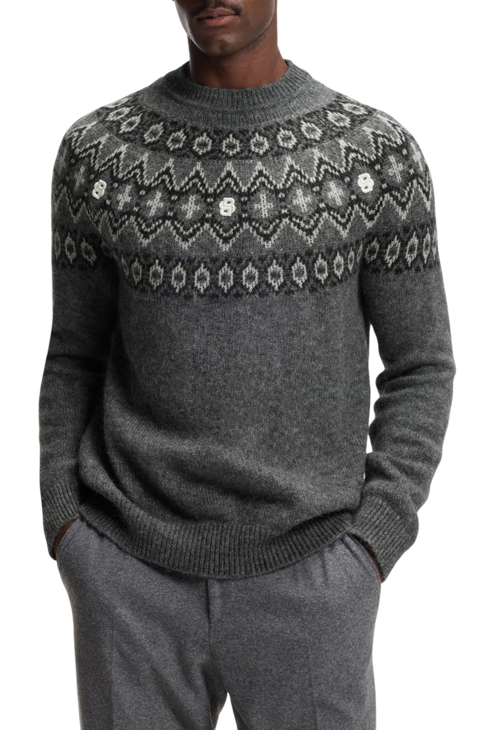 Свитер Hisle с принтом|Основной цвет:Серый Мужской BOSS Свитер Hisle с принтом (цвет ), артикул 50550013 | Фото 3