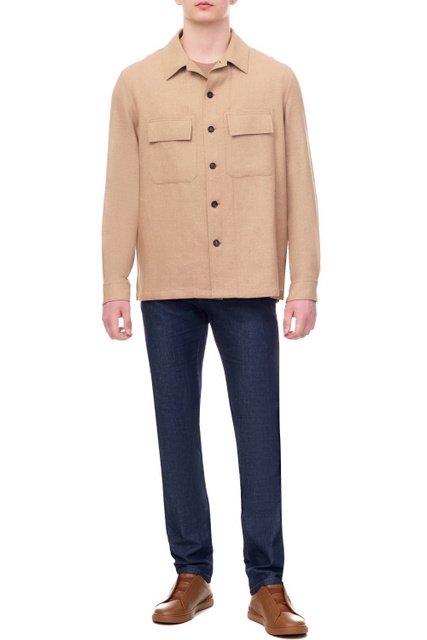 Куртка-рубашка из кашемира и льна|Основной цвет:Бежевый|Артикул:UBV31A5-SOT6-2G | Фото 2