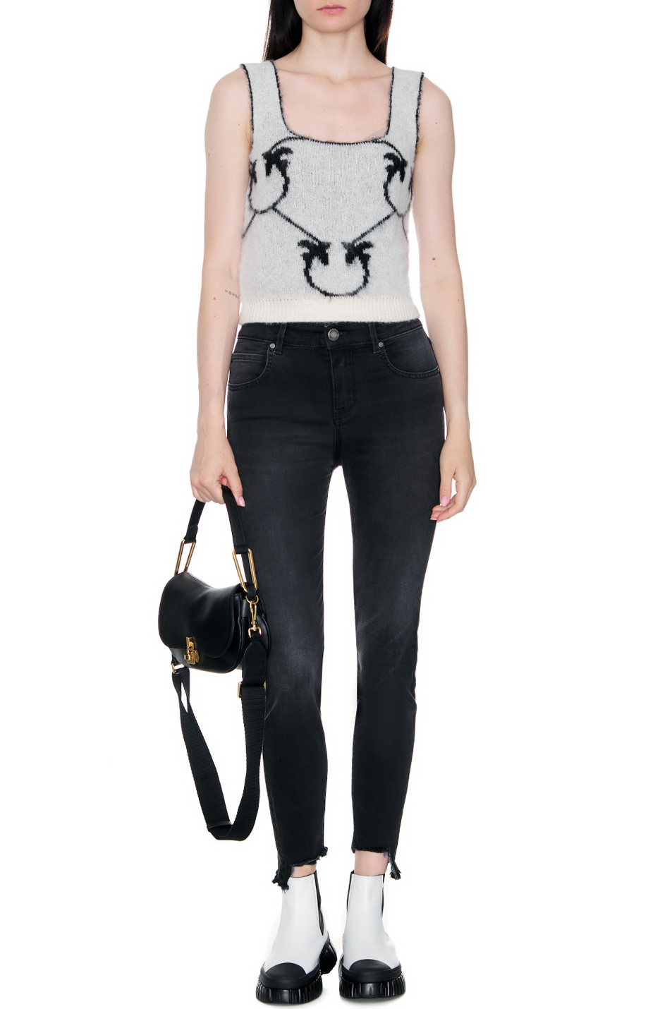 Женский Pinko Вязаный топ с крупным жаккардовым узором Love Birds Monogram (цвет ), артикул 1G17WVA007 | Фото 3