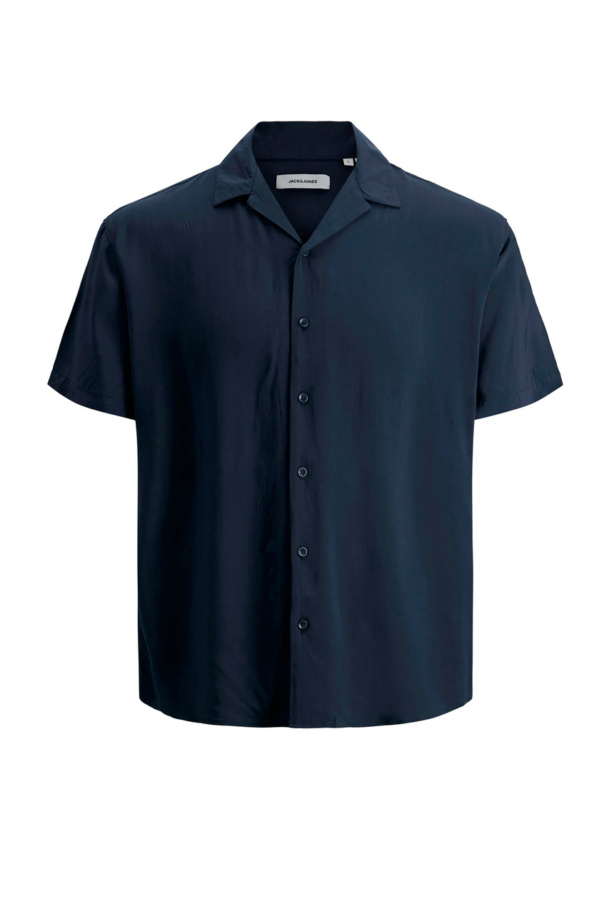 Рубашка из вискозы с коротким рукавом|Основной цвет:Синий|Артикул:12209227 | Фото 1