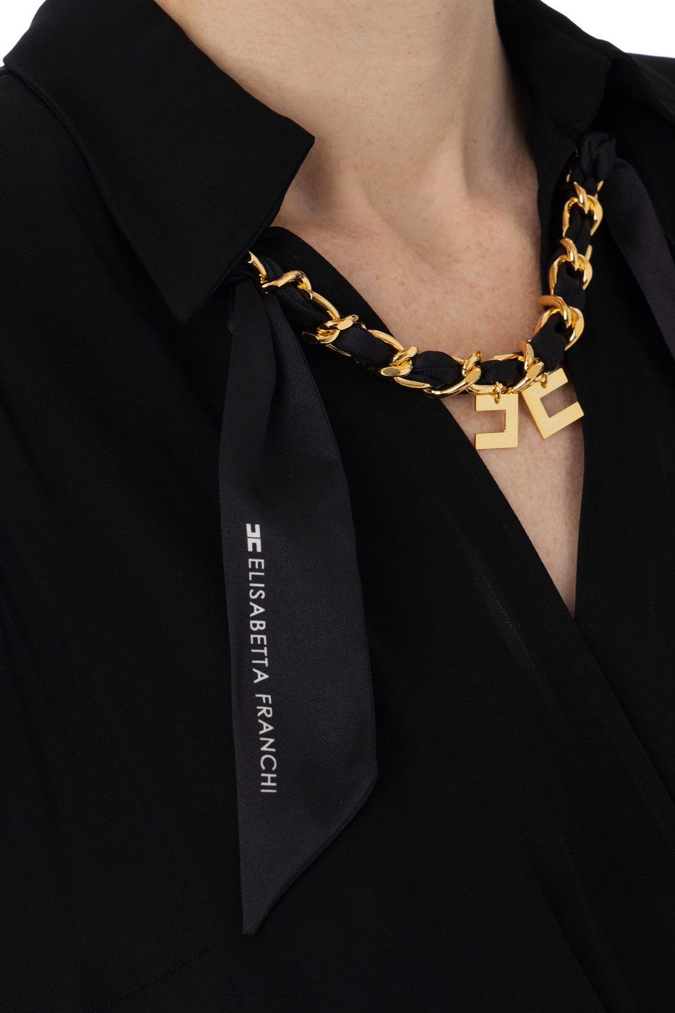 Женский Elisabetta Franchi Платье миди с декоративным платком (цвет ), артикул AB86352E2 | Фото 5